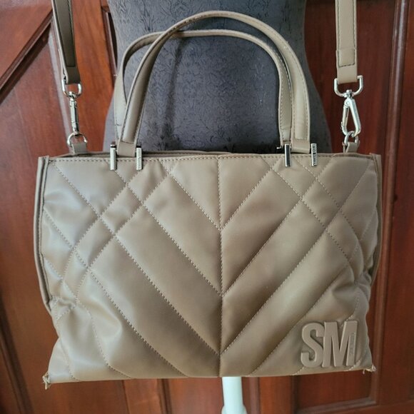 Steve Madden Quilted Taupe Handbag With Dual Handles & Detachable Strap - Picture 2 of 8